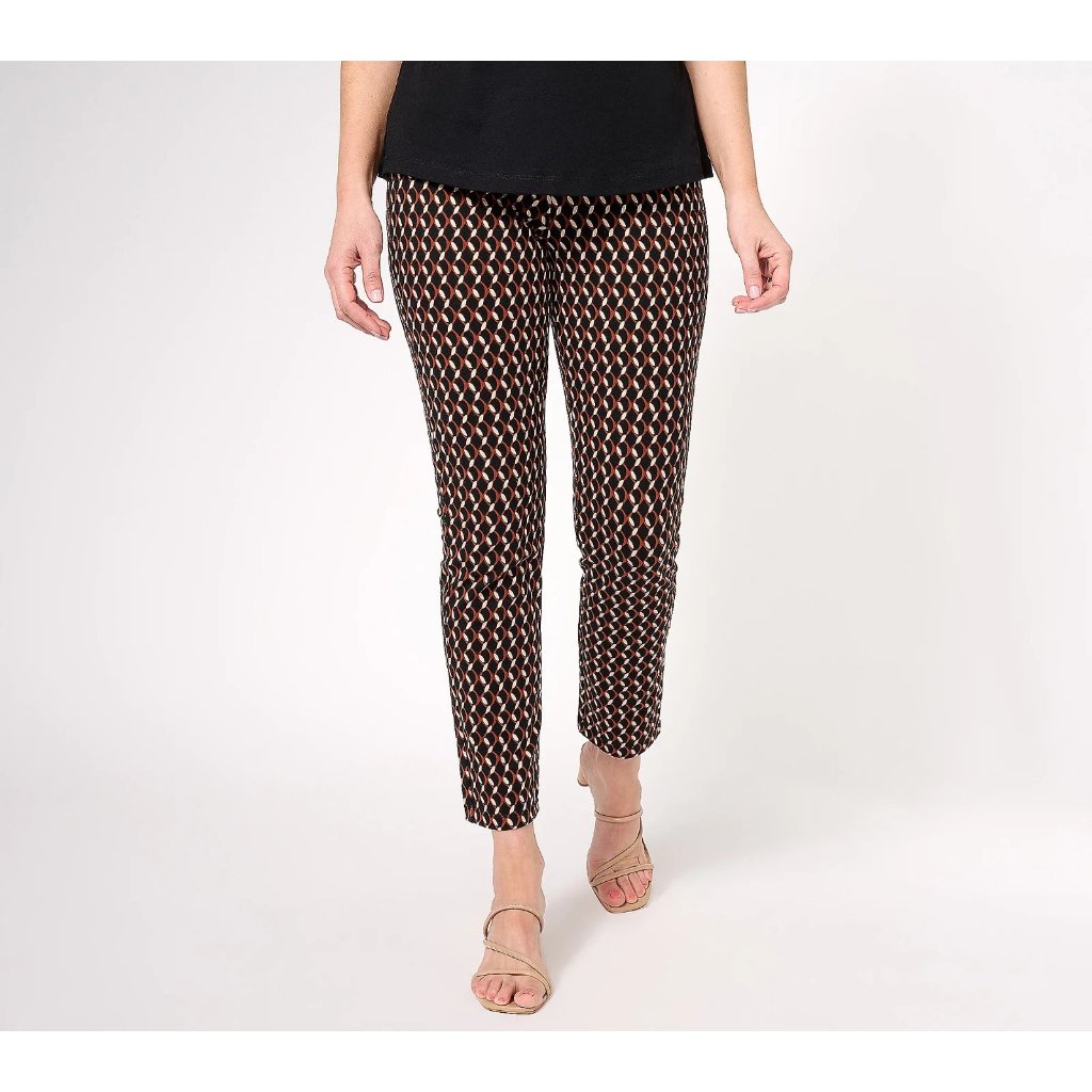 Susan Graver Weekend Stretch Slim-Leg Ankle Pants Black/Spice 1x A607355